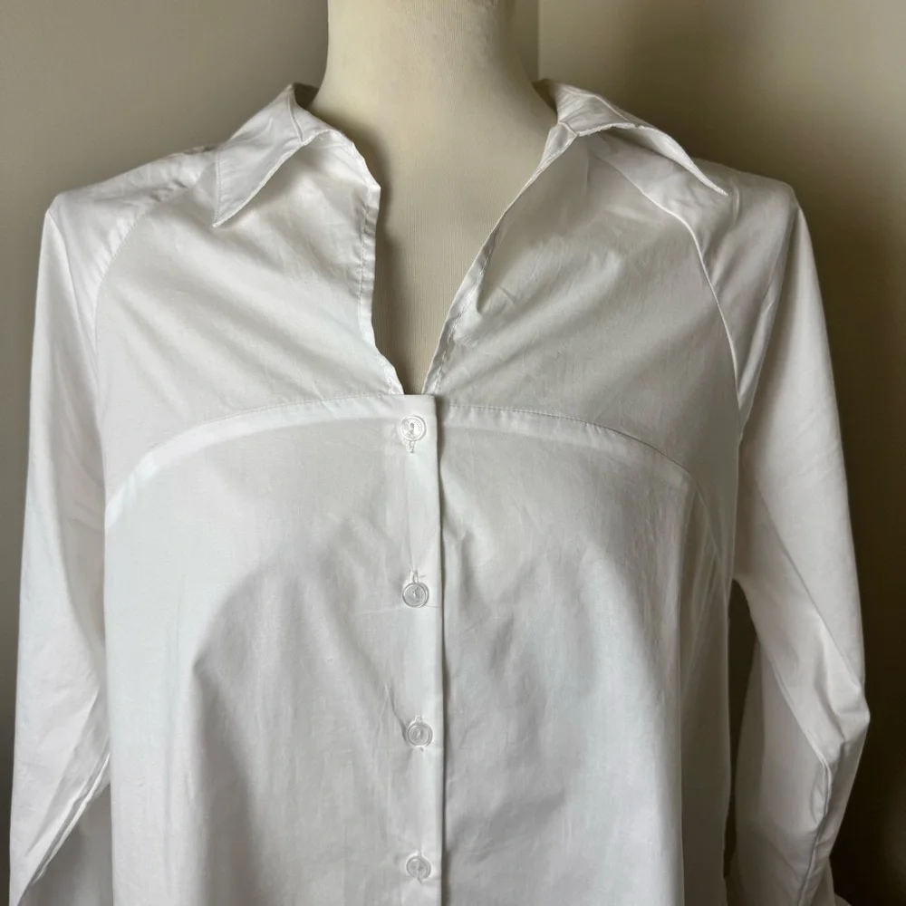 RAVEL Bow Back 100% Cotton Button Front Dress Shirt WHITE / MEDIUM - Picture 3 of 14